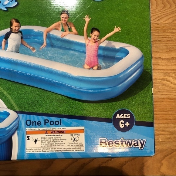 H2O Go Inflatable Rectangle Pool NEW 8 ft Outdoors Kids Toy - Picture 2 of 4